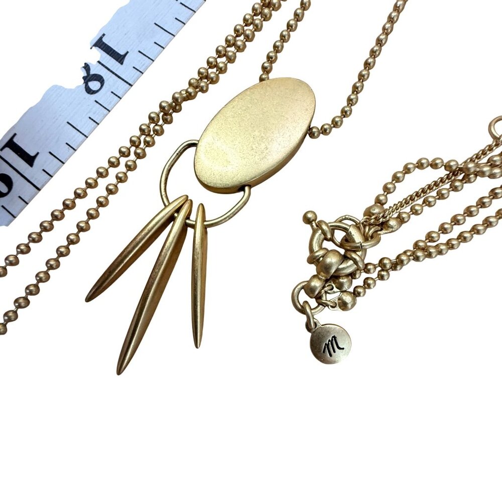 Madewell Layered Gold-Tone Pendant Necklace With Oval & Dagger Charms On Beaded - Picture 6 of 6
